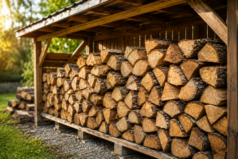 Bois-de-chauffage-sous-l’abri-ensoleillé